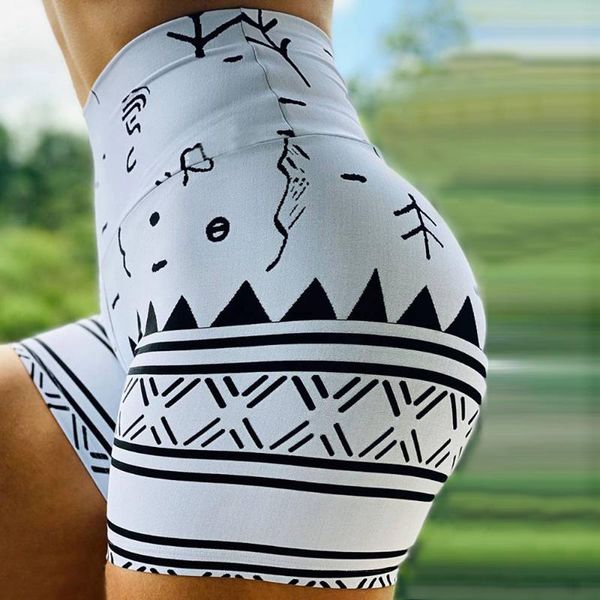 

2020 ladies' yoga shorts printed high-waist sport leggings short hip athletic stretch running short fitness workout gym wear, White;red