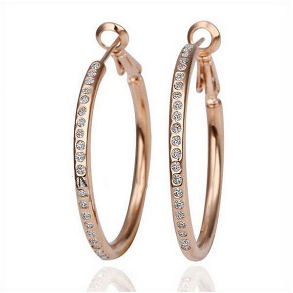 

classic simple fashion plated rose gold zircon hoop earrings women fashion earrings round star the same style, Golden;silver