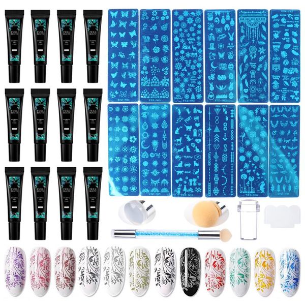 

nail art kits stamping gel polish plates set letters stamper scraper holloween templates manicure printing lacquer tools be1813