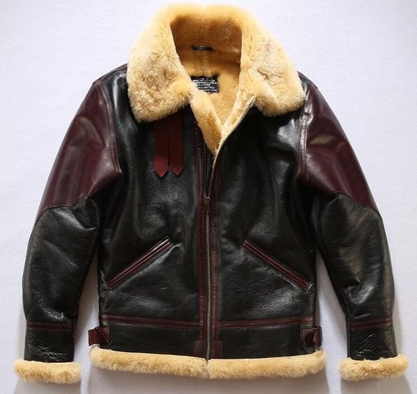 

new zealand sheepskin fur jackets one men and women world war ii air force flight suit b3 genuine leather jackets, Black