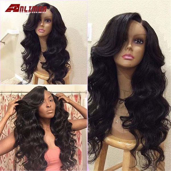 

anlimer brazilian body wave wigs for women 13 *6 lace front human hair wigs natural color glueless remy hair 150% density, Black