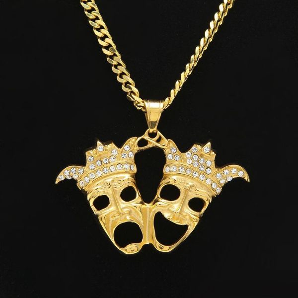 

2020 plated clown pendant necklace double crown head laughing and crying charm fashion gift movie jewelry, Silver