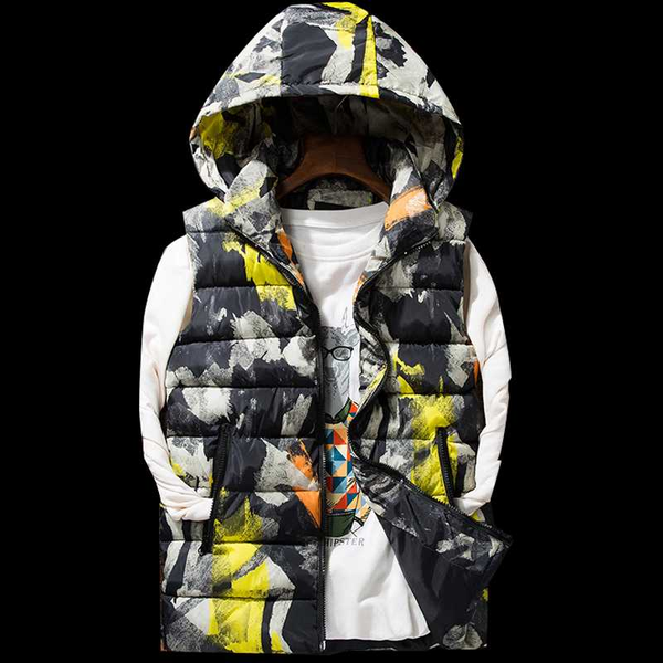 

new autumn winter hooded sleeveless jackets stylish camouflage men's vest warm waistcoat, Black;white