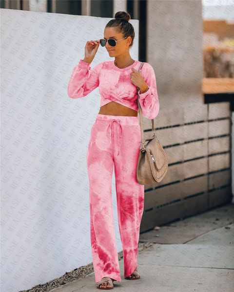 

women designer tracksuit tie-dye crop cross hoodies + loose pants trousers two piece sports suit comfortable outfits d72711, White