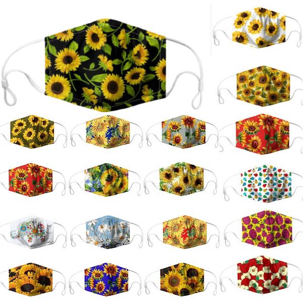 

34 styles fashion sunlower face mask 3d printed designer mask women men protective mask can put pm2.5 filter sheet wx20-25