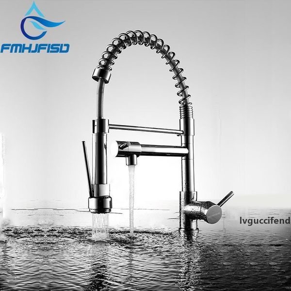 

chrome 360 degree rotation kitchen faucet dual sprayer swivel spout kitchen faucets spring pull out tap vessel sink mixer taps t200423