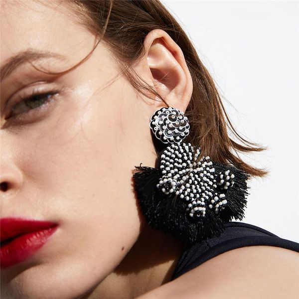 

tassel drop earrings for women 2018 new fashion luxury boho personality thread dripping dangle earrings vintage geometric jewelry wholesale, Silver