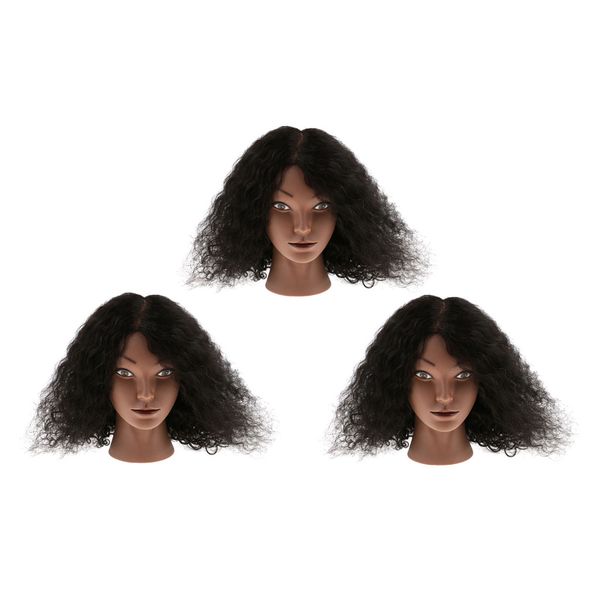 

3pcs cosmetology hairdressing practice training mannequin head with hair, White