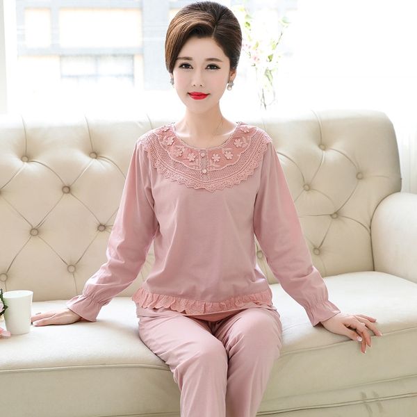 

elderly women autumn long-sleeved cotton pullover clothes clothes home clothespajamas elderly women grandma pullover home suit autumn, Blue;red