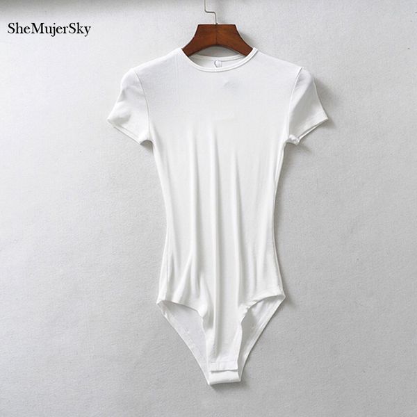 

shemujersky o-образным вырезом белый комбинезон женщины упругие с коротким рукавом повседневная комбинезон лето короткие комбинезон 2020, Black;white