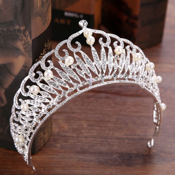 

silver color rhinestone pearl bride tiara crown hair jewelry queen crown for wedding exquisite hair accessories, Golden;silver