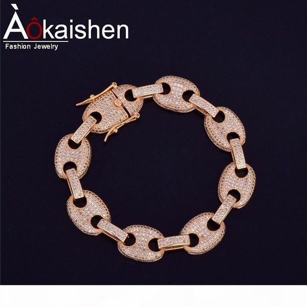 

12mm мужской коренастого iced out циркон майами кубинской ссылка браслет bling хип-хоп ювелирные изделия cz кубинский браслет-цепочка 20см, Black