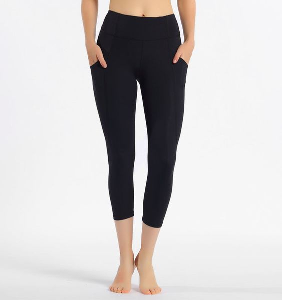 

2020 women mid calf sports pant mid with pocktes leggings stretch fabric capris fitness leggings, Black