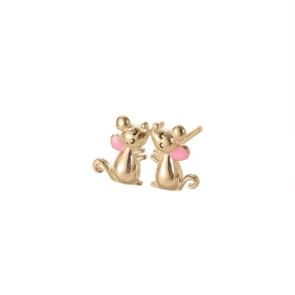 

fashion trendy jewelry wholesale gold plated 925 silver lucky mouse stud earrings, Golden