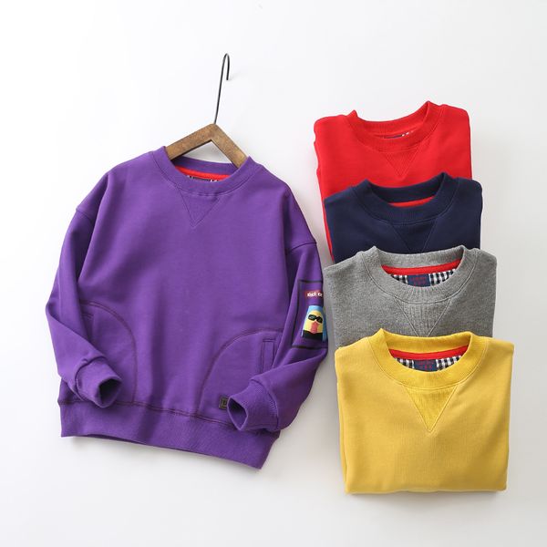 

children's spring and autumn sweater 2020 new big kids korean version of the trend solid color casual round neck sweater a1, Black