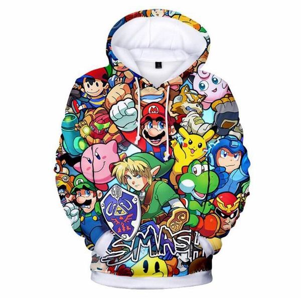 

super mario zelda 3d printed hoodies super smash bros women men long sleeve pullover sweatshirt hip hop streetwear hooded, Black