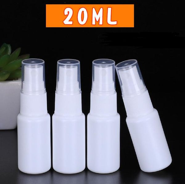 20 ml 0,66 Unzen Feinnebel-Mini-Sprühflaschen in Weiß mit Pumpsprühkappe für ätherische Öle, Reisen, Parfüme Wiederverwendbare leere Plastikflasche SN4515