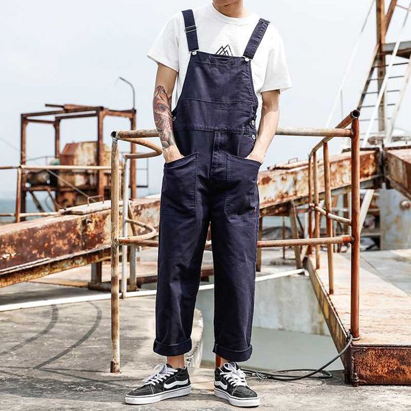 

men's pants punk style men loose overalls jumpsuit mens one piece hip hop suspender male casual overall big pockets rompers, Black