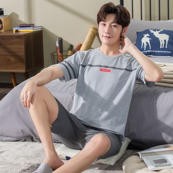 

eg03k pajamas men's cotton short-sleeved thin cartoon teenager student enlarged size home clothes men's summer clothing pajamas cl, Blue;red