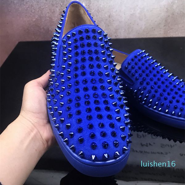 

2020 gentle brand handmade fashion mens shoes solid red suede rivets flats bottom espadrilles spikes platform shoes men l16, Black