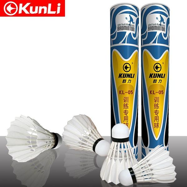 

12pcs/tube original kunli-05 shuttlecock badminton grade a straight duck feather shuttlecock pu cork for training ing