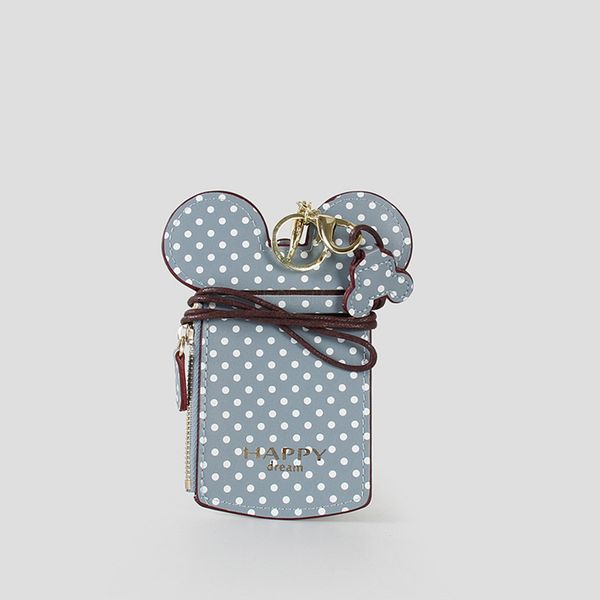

fashion cartoon polka dot card slot holder zip case strap neck string id card keychain women kids ear coin purse pouch cash pocket bag, Brown;gray