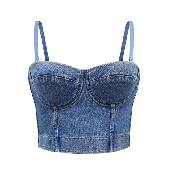 

women's backless denim crop blue white festival push up bra corset tank night club party cropped feminino lq