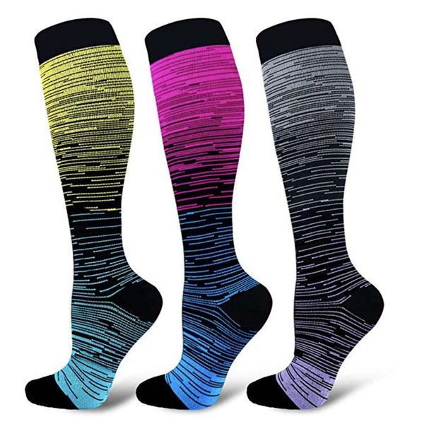 

sports compression socks knee high running cycling basketball soccer durable polyester nylon gradient printed socks, Black