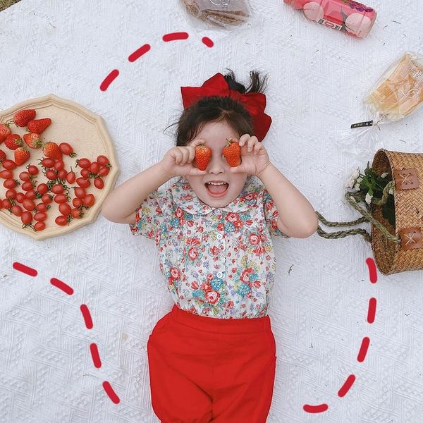 

zxqvb mai tianji 20 summer new korean children's wear girls' floral doll collar short-sleeved cotton printed children's cloth, White;black