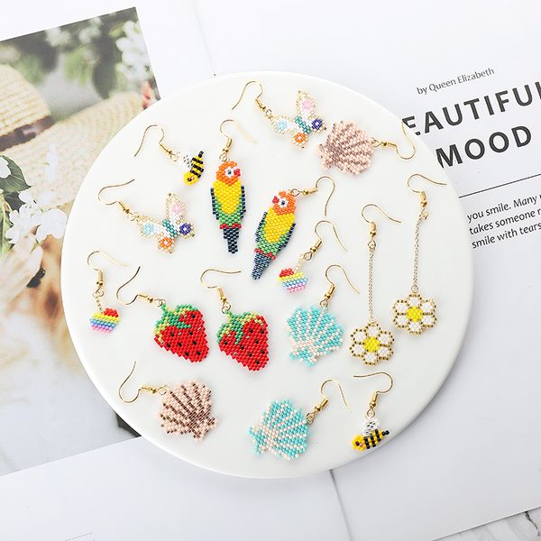 

g.ycx fashion seed beads miyuki bee parrot animal earrings girls lovely strawberry dangle earring handmade boho chic jewelry, Silver