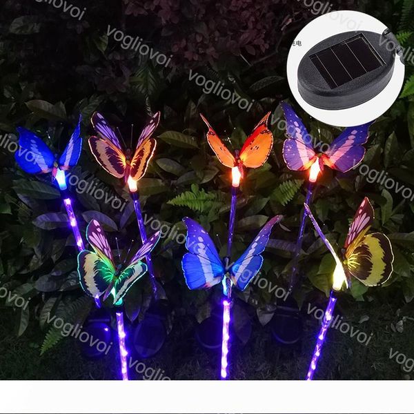 

solar garden lights optical fiber transparent tube cool white multicolor butterfly outdoor ip65 for pathway courtyard lawn landscape dhl