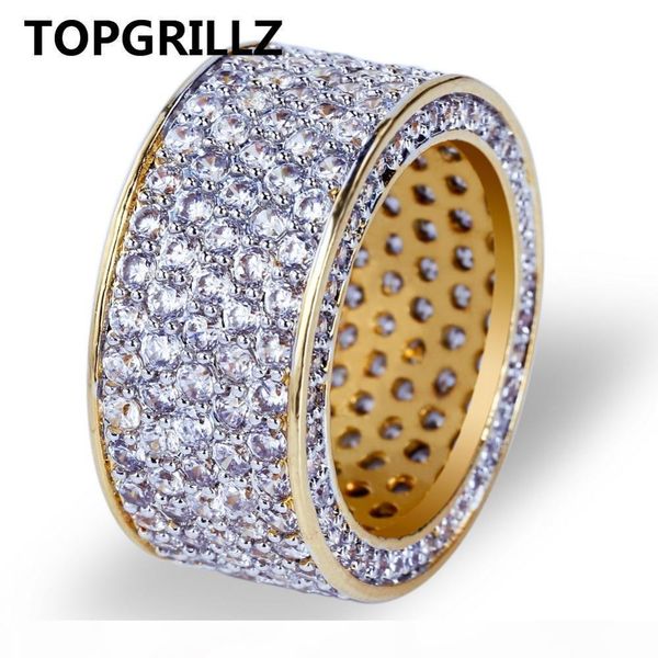 

новая мода цвета золота гальваническим micro pave кубический циркон круглый кольцо полный iced out bling hip hop rock jewelry мужской, Slivery;golden