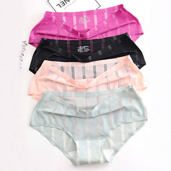 

women panties set seamless briefs transparent underwear ice silk pants lingerie female underpants intimates thong 2pcs/lot #f, Black;pink
