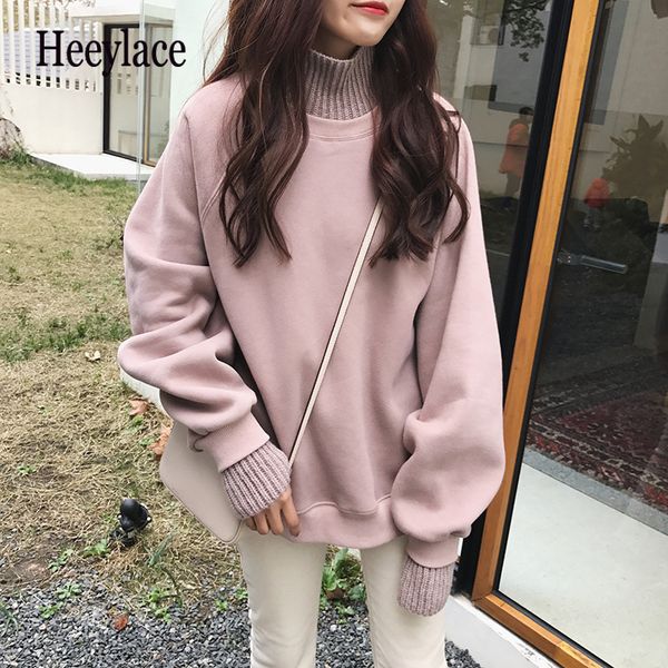 

2020 new turtleneck women's sweatshirts winter korean style fashion oversize ladies pullovers warm loose jacket female, Black