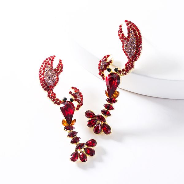 

exaggerated acrylic diamond full diamond lobster earrings female creative personalized animal earring earring earring, Golden