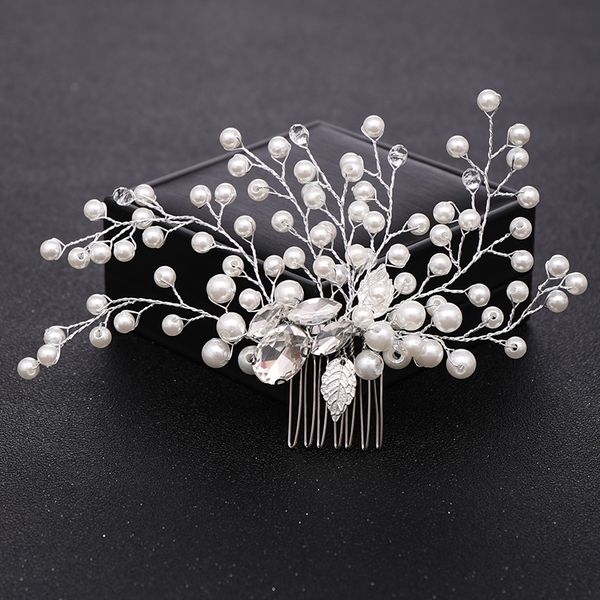 

trendy handmade rhinestone pearl wedding hair combs hair accessories for bridal headpiece tiara women ornaments jewelry, Golden;silver