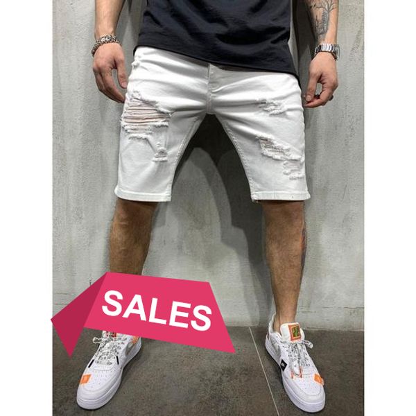 

летние джинсовые шорты джинсы мужские бегуна лодыжки рваные синий денима шорты отверстие мыть короткие штаны mlx3a, Blue