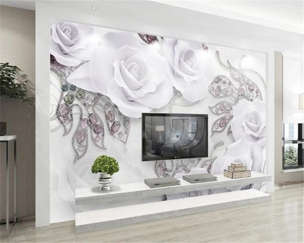 Clássico 3d Wallpaper Nordic Modern Luxury Jewelry delicado Background Flowers TV 3D parede Romantic Flower decorativa Silk Mural Wallpaper