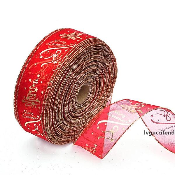 

christmas tree decoration ribbon xmas gift wrapping 6.3x200cm/roll red and gold print christmas tree decoration ribbon