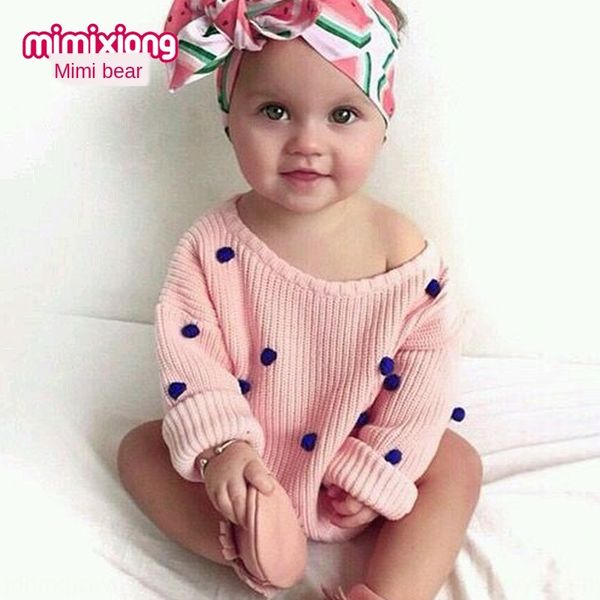 

ins girls long-sleeved knitted polka dot solid color ins sweater girls long-sleeved knitted polka dot sweater solid color, Blue