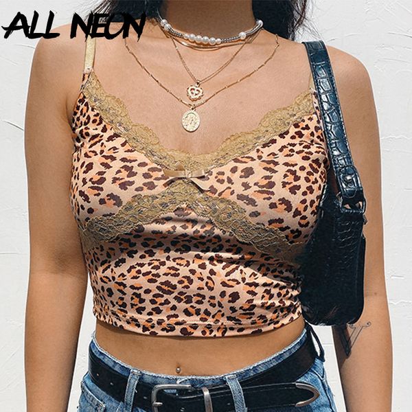 

allneon y2k e-girl leopard criss-cross lace front camis punk style fashion summer backless crop streetwear party wear, White
