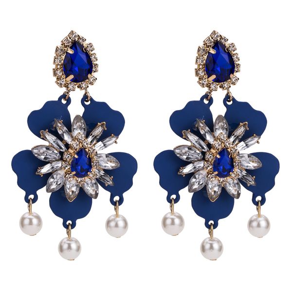 

exaggerated fashion flower earrings diamond-studded stamen earrings female autumn multi-layer bohemian style, Golden