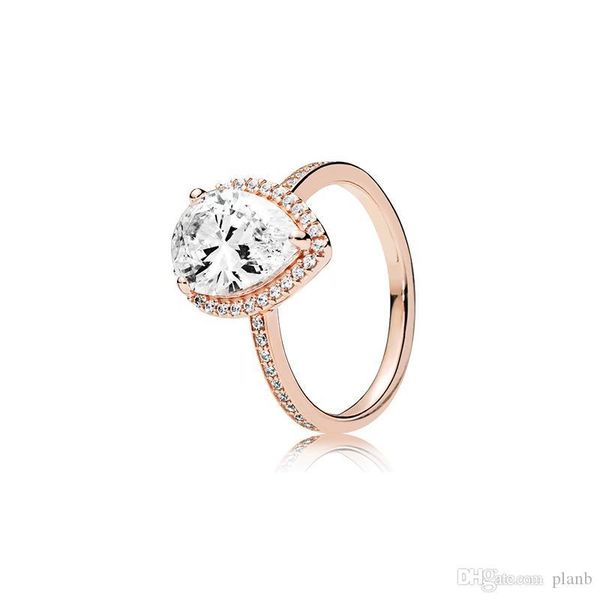 

18k rose gold tear drop cz diamond ring with original box for pandora 925 silver wedding rings set engagement jewelry for, Slivery;golden