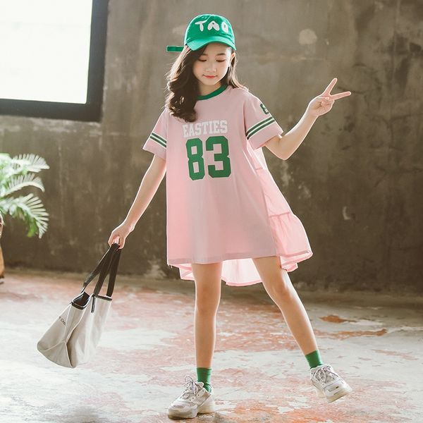 

wear 2020 new korean style girls' letter t-shirt clothing children's striped t-shirt children's skirt, Blue