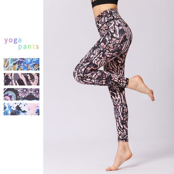 

new women's printed yoga pants european and american outdoor sports workout clothes dance yoga clothes nine pants ing, White;red