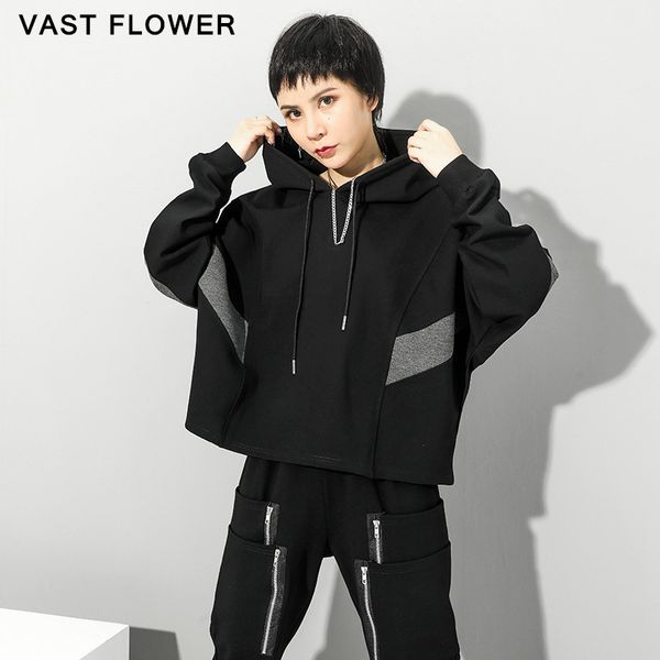 

oversized women sweatshirt hit color patchwork hoodie pullover loose plus size fashion clothes hoodies spring autumn 2020, Black