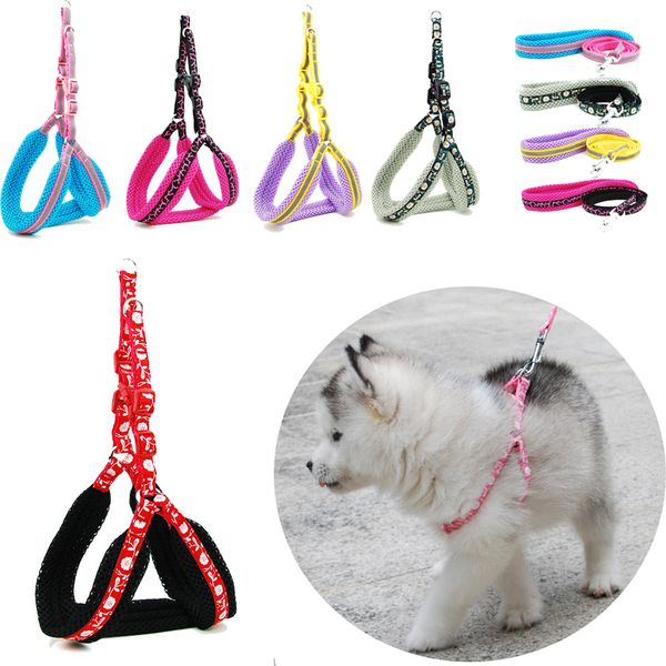 

dog vest harness leash colorful adjustable chest strap reflective traction belt fashion printing small medium dog cat harness