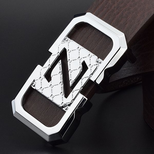 

men's leather smooth buckle casual z trousers men's korean brown youth pure leather layer cowhide belt belt, Black;brown