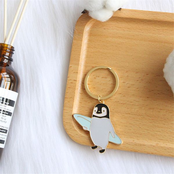 

1pcs fashion jewelry accessories enamel metal cute skiing penguin polar swimming bear key ring keychain novel gifts, Silver