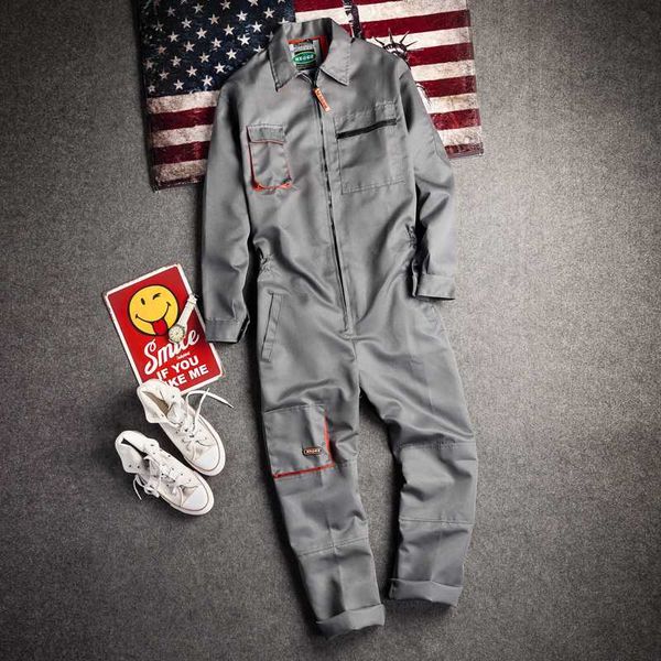 

retro mens workwear coverall overall work jumpsuit pants uniform playsuit lapel collar plus size s-5xl, Black